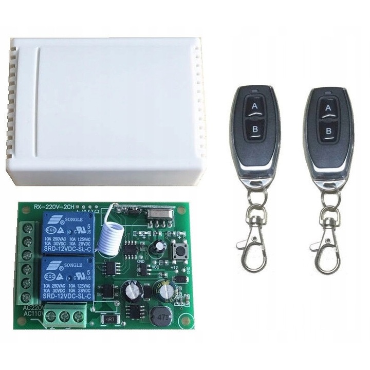 2 csatornás távirányító, PE, 230VAC, 433MHz, 2 távirányítóval, 55x75x30mm