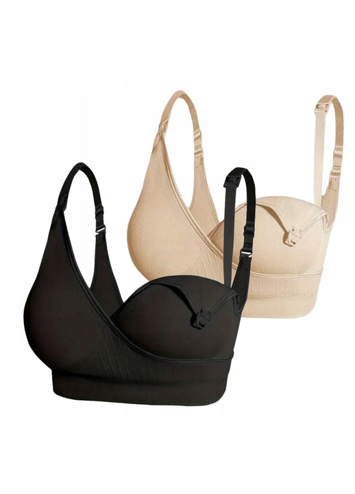 Set sutiene alaptare, PRZYSZlA MAMA, negru/bej, confort maxim, fara cusaturi