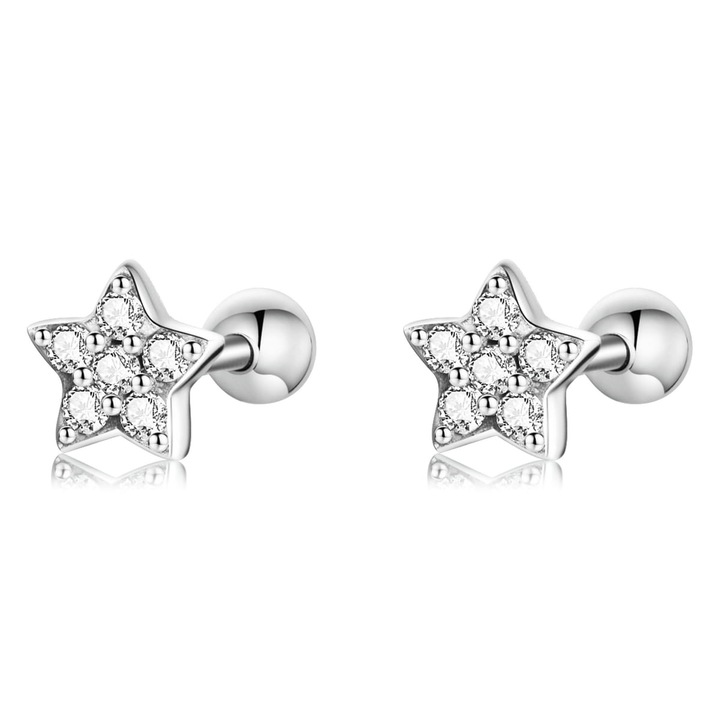 Cercei copii set, SilverBeads, model K116, argint 925, cristale transparente, 5x5mm