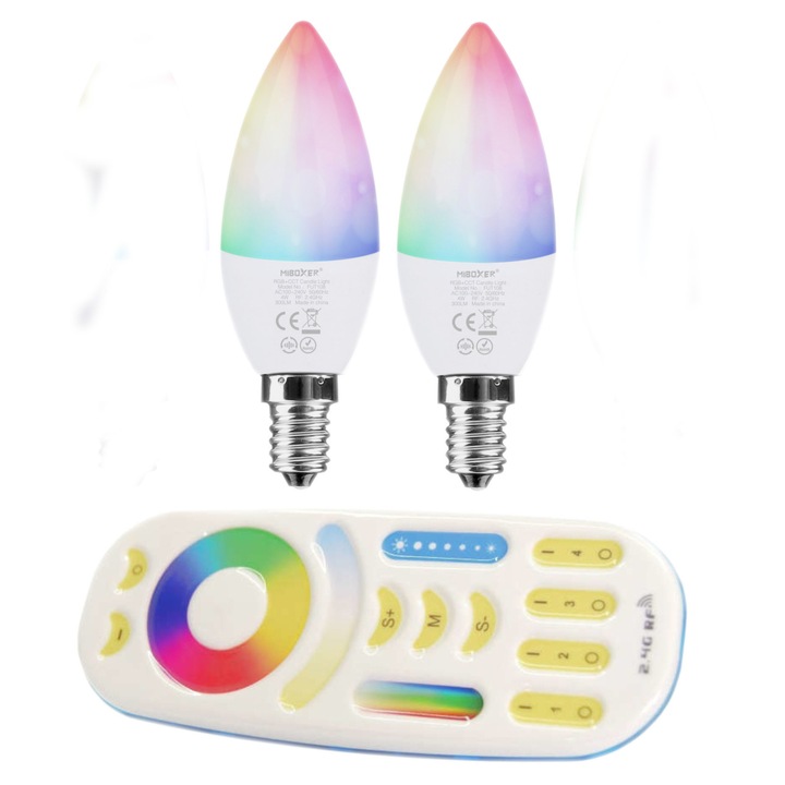 Комплект от 2 LED крушки RGBCCT Milight, 300 лумена, топло и студено бяло, 37,5x110 мм