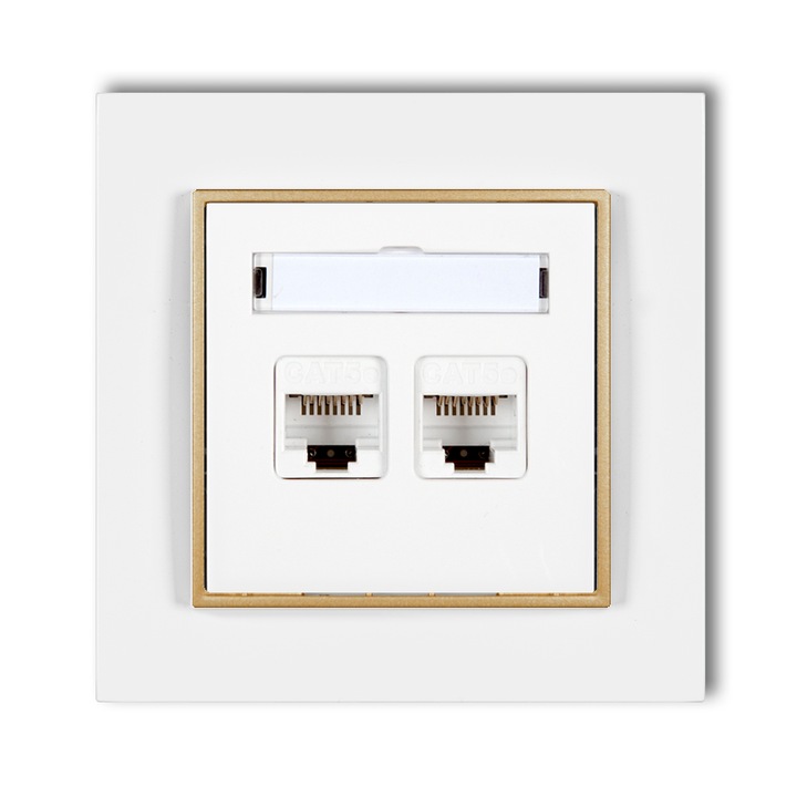 Karlik Mini 2xRJ45 internet aljzat kerettel, fehér/arany, mérete 80x80mm