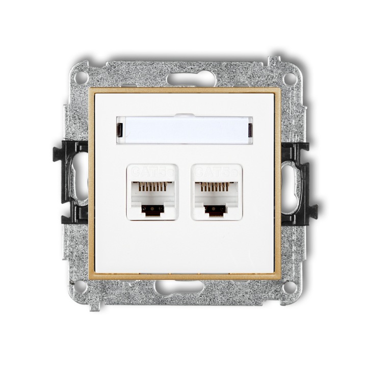 Priza internet 2xRJ45 Karlik Mini alb/auriu, rama intermediara aurie