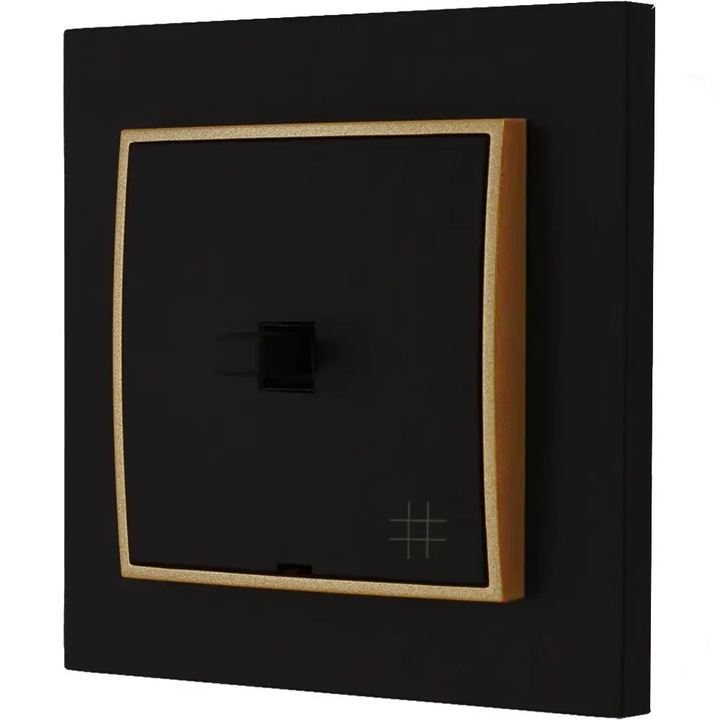 Karlik Seria Mini kapcsolókészlet, matt fekete, univerzális keret, arany köztes keret, 80x80mm
