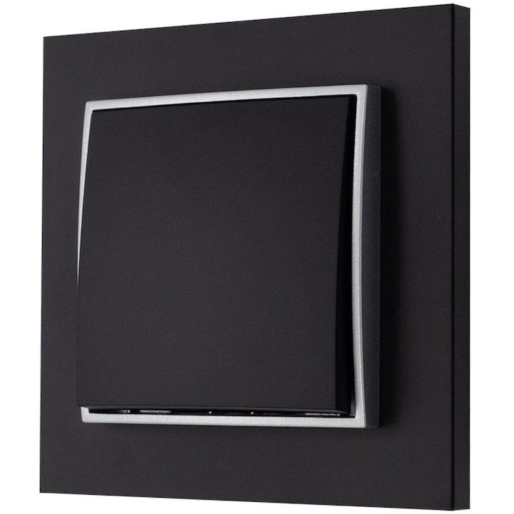 Karlik Mini egyszerű kapcsoló szett, matt fekete/ezüst kerettel, méretek 80x80mm