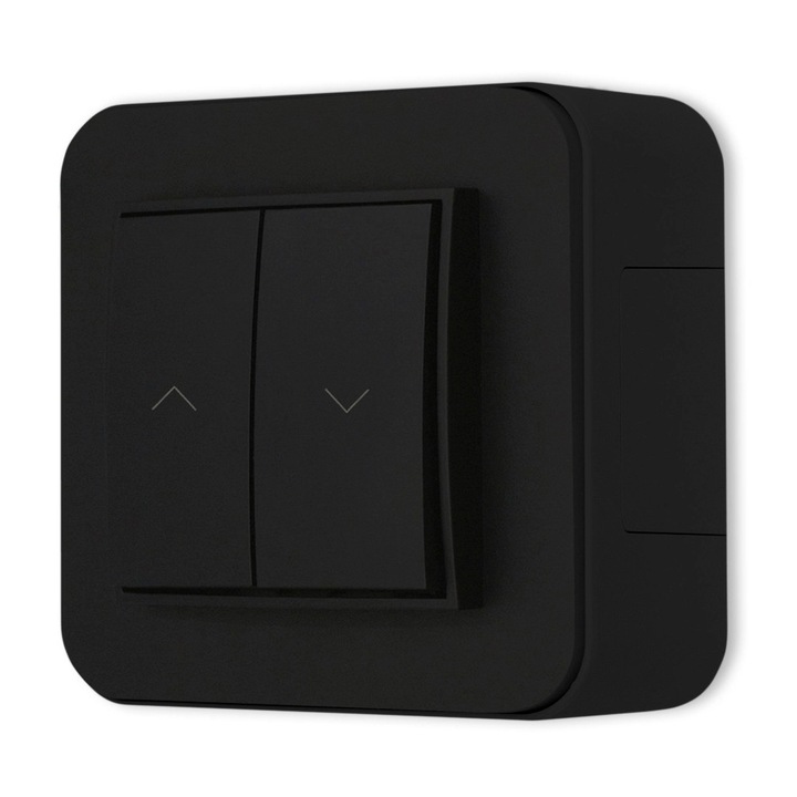 Karlik Mini sorozatú redőnykapcsoló, matt fekete, méretek 82x82mm