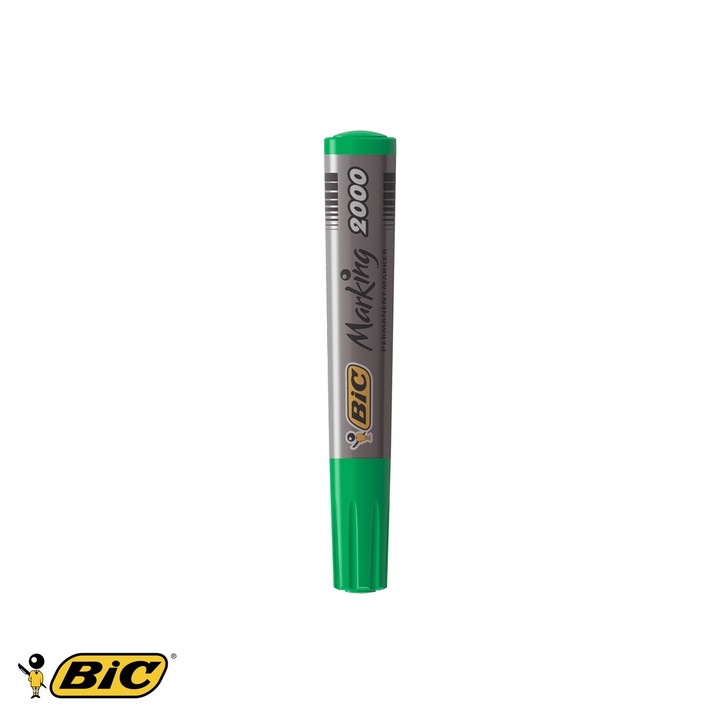 Marker permanent Bic 2000, varf rotund 2, 5 mm, cerneala verde pe baza de alcool, pentru suprafete multiple