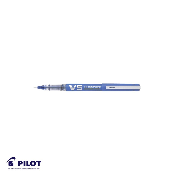 Roller cu cerneala lichida Pilot V5 Hi-Tecpoint 0.5mm, scriere fina si precisa, albastru