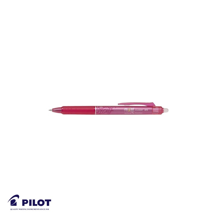 Roller retractabil Pilot FriXion Ball Clicker 0.5mm, cerneala termosensibila roz, pentru scris si sters