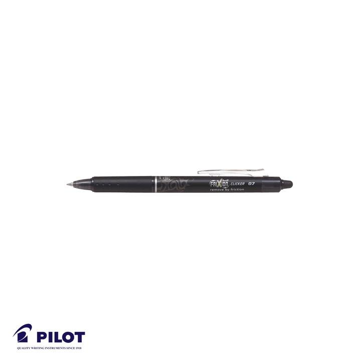Roller retractabil Pilot FriXion Ball Clicker 0.7mm negru, cerneala termosensibila, scriere si stergere repetata