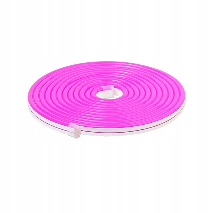 Banda LED Neon Flex 12V, 5 metri, roz, 120 diode pe metru, IP67
