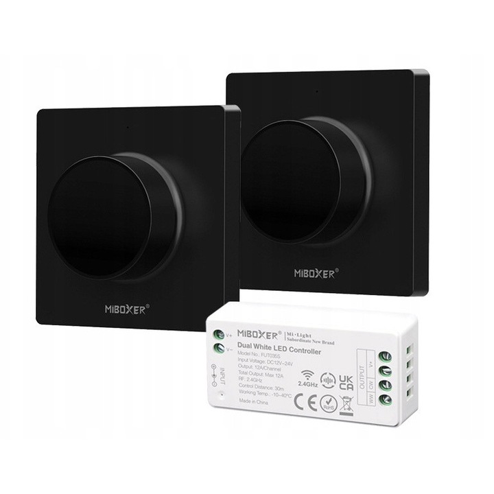 MIBOXER K1 lépcsővezérlő szett, 2 panel, 12V-24V, 144W, fehér, 86x86x27mm