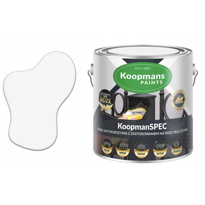Антикорозионна боя KoopmanSPEC 5L, бяла, директно нанасяне, устойчива на атмосферни влияния