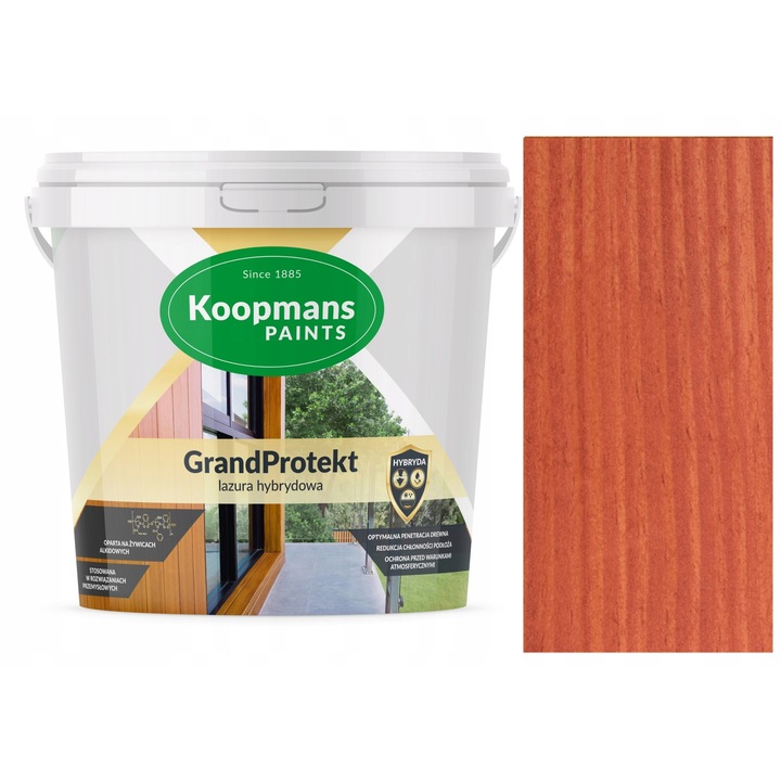 Vopsea hibrida pentru lemn Koopmans GrandProtekt 10L, mahon deschis, rapid uscat, rezistenta la conditii atmosferice
