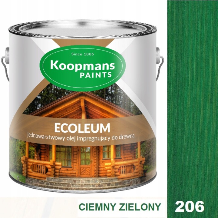 Импрегниращо масло Koompans Ecoleum 10L, интензивна защита, за необработено или четкано дърво, зелено