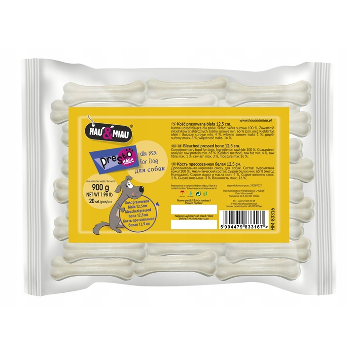 Oase presate pentru caini, Hau&Miau, 20 bucati, 12,5 cm, 900 g, complet comestibile