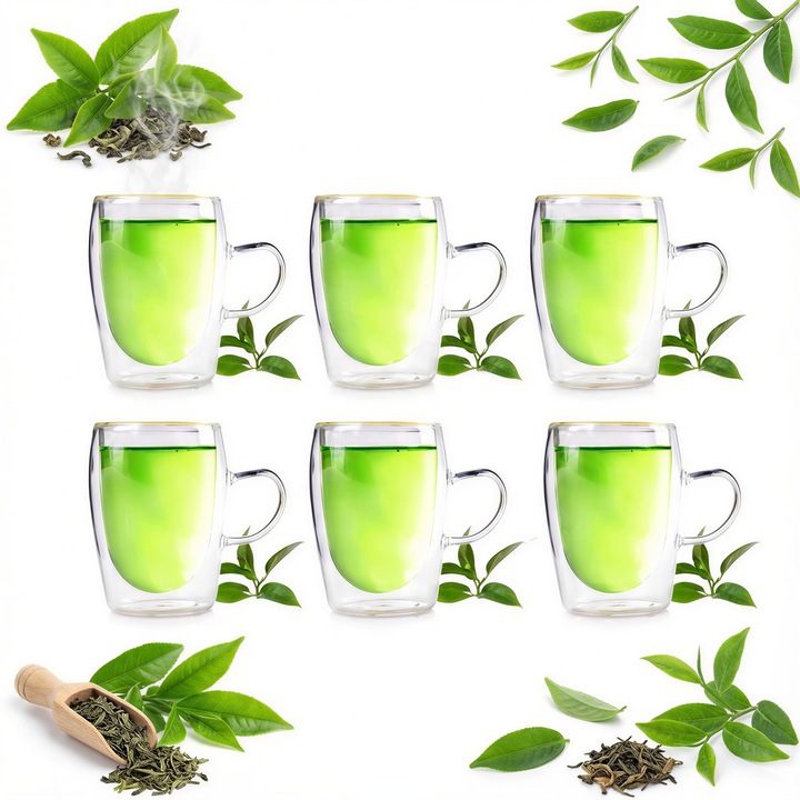 Set 6 pahare termice cu ureche, 300ml, Sklep sokomedica, design modern, multicolor