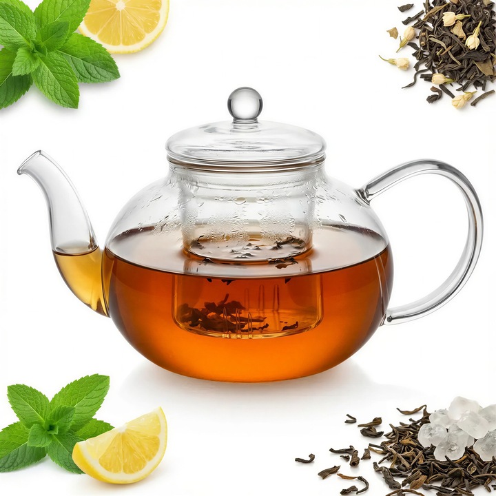 Ceainic Sklep Sokomedica, sticla, cu infuzor, 1L, transparent
