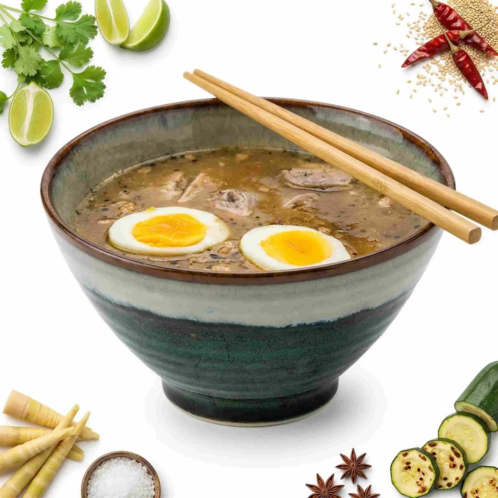 Miska ceramica pentru ramen, 1L, 20cm, multicolor, cu betisoare gratuite