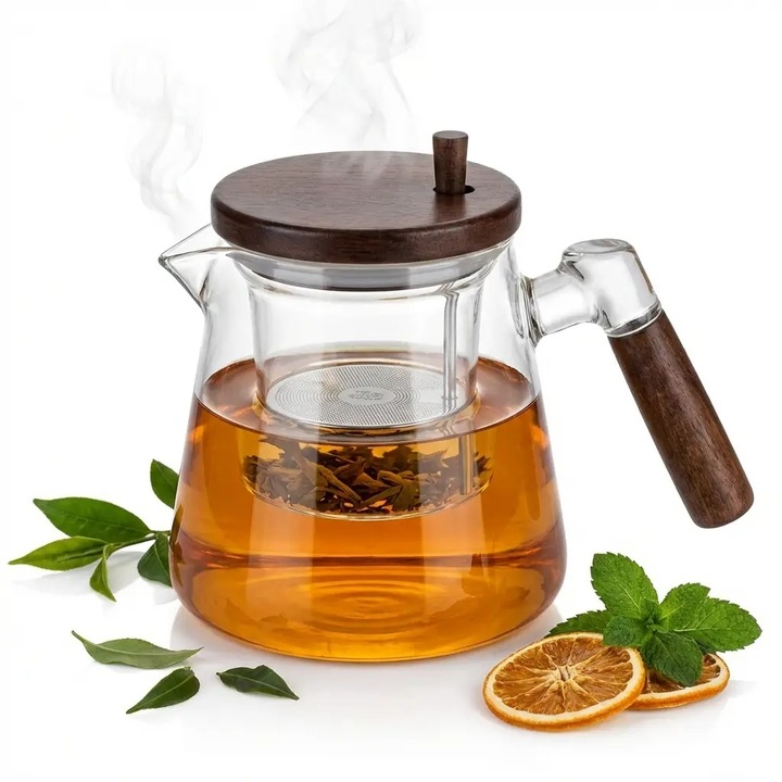 Ceainic din sticla 800ml cu infuzor magnetic, transparent, 12,3cm