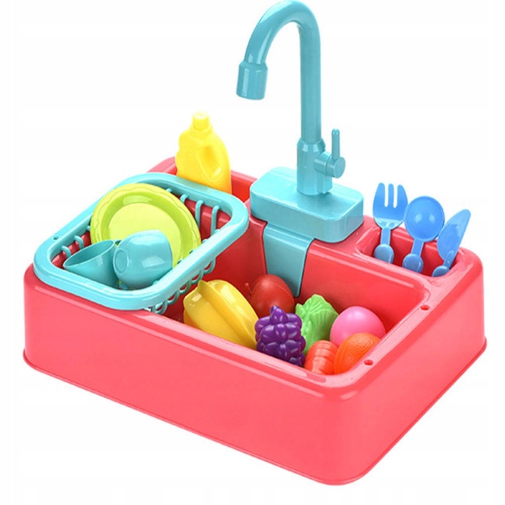 Set chiuveta cu apa, HollaKids, 16 elemente, plastic, 34,5x25x28cm