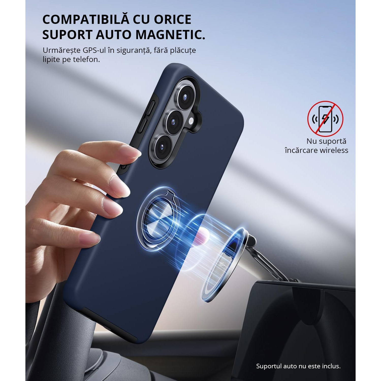 Husa MobileSmart pentru Samsung Galaxy S26, Inel Rotativ 360°, Suport Auto Magnetic, Protectie Camera, Antisoc, Bleumarin