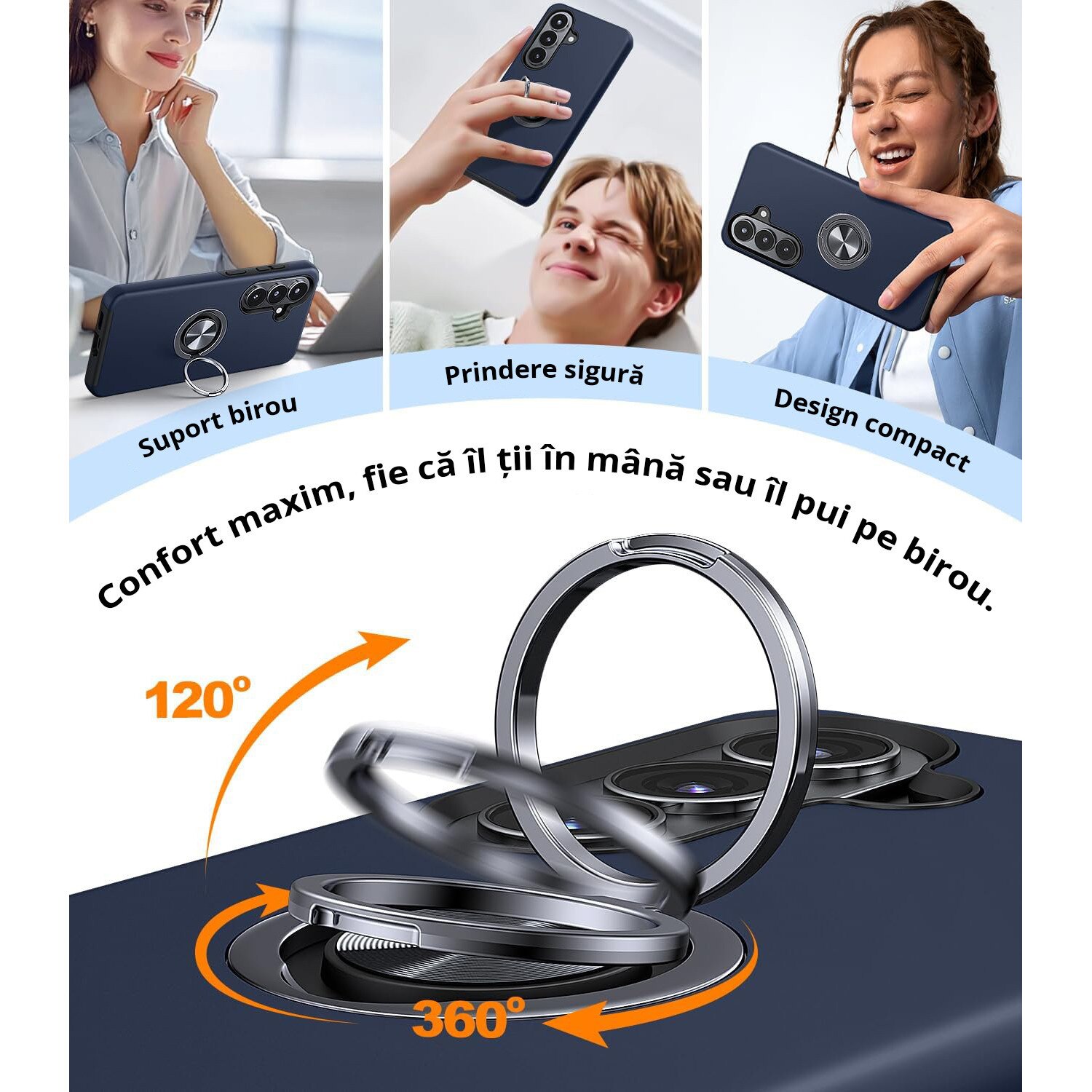Husa MobileSmart pentru Samsung Galaxy S26, Inel Rotativ 360°, Suport Auto Magnetic, Protectie Camera, Antisoc, Bleumarin