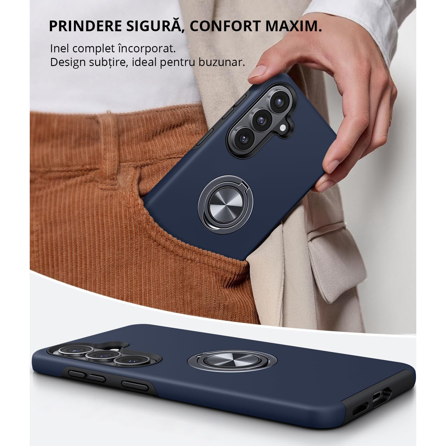 Husa MobileSmart pentru Samsung Galaxy S26, Inel Rotativ 360°, Suport Auto Magnetic, Protectie Camera, Antisoc, Bleumarin