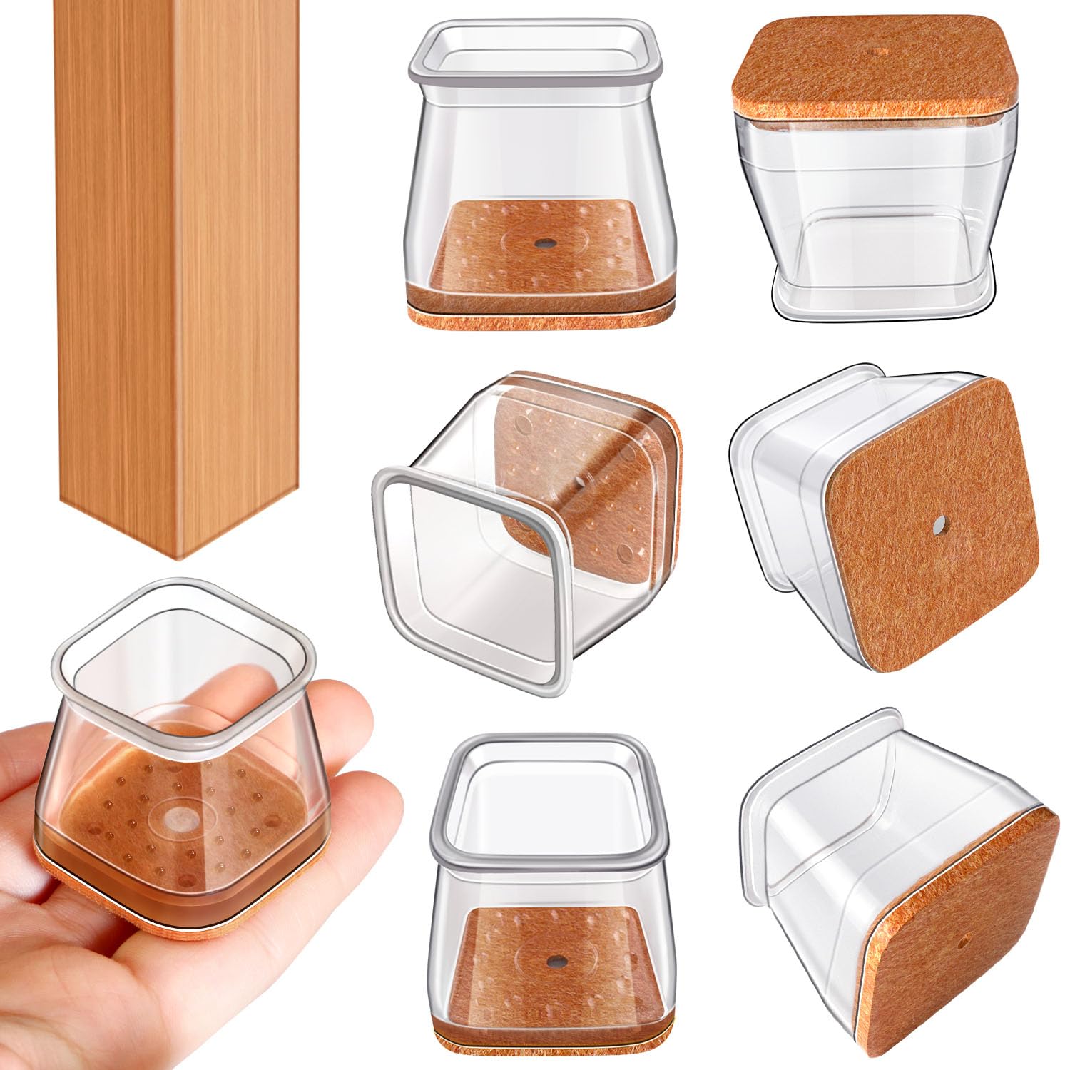 Set 20 bucati protectoare pentru picioare de scaun, silicon transparent ...