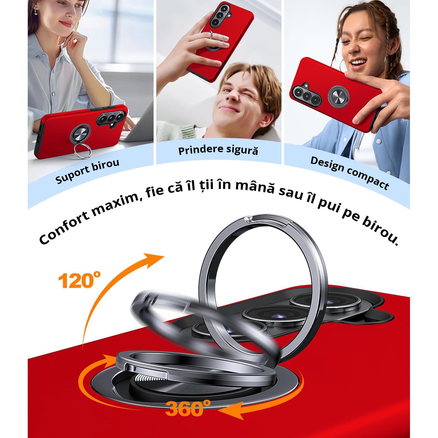 Husa MobileSmart pentru Samsung Galaxy S26 ULTRA, Inel Rotativ 360°, Suport Auto Magnetic, Protectie Camera, Antisoc, Rosu