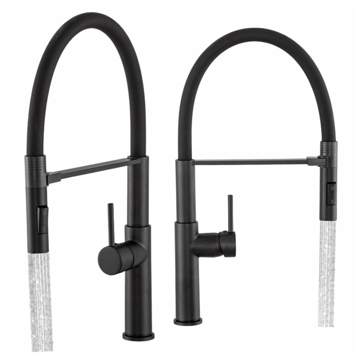 Baterie bucatarie APKOMFORT VENTO PLUS, cu duza retractabila, neagra, 490mm