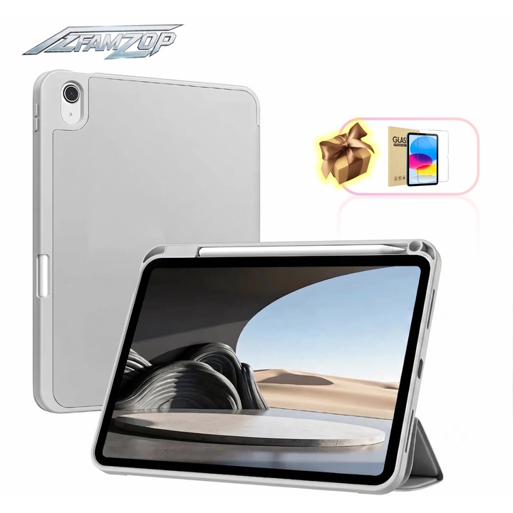 TPU védőtok iPad 10/11. generációhoz (A16) 2025, AZFAMZOP™, edzett üveg képernyővédő fóliával, könnyű védőtok, szürke