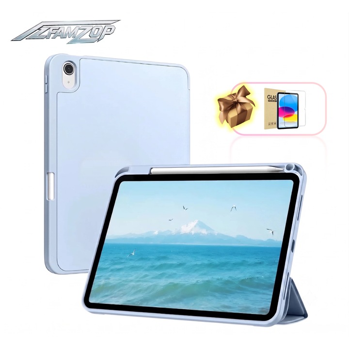 TPU védőtok iPad 10/11. generációhoz (A16) 2025, AZFAMZOP™, edzett üveg képernyővédő fóliával, könnyű védőtok, kék