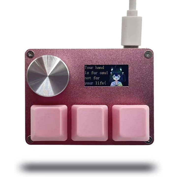 Геймърска клавиатура AZFAMZOP™ SayoDevice O3C OSU, магнитни Hall оси с Rapid Trigger, линейни суичове, с въртящ се бутон и екран, функции Copy/Paste, Shortcut, мини клавиатура с Macro Hotswap, розова