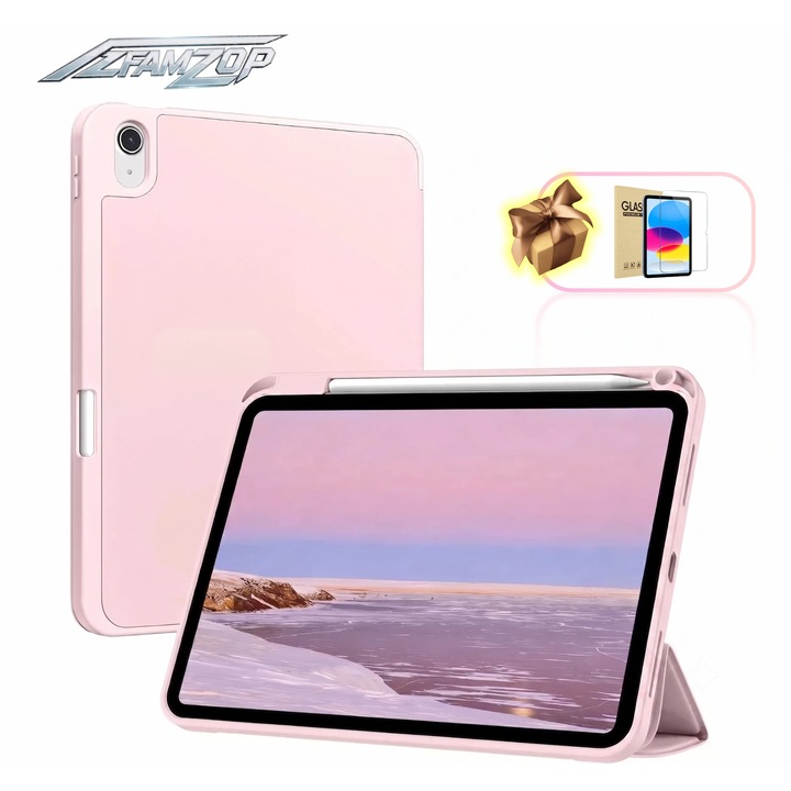 TPU védőtok iPad 10/11. generációhoz (A16) 2025, AZFAMZOP™, edzett üveg képernyővédő fóliával, könnyű védőtok, rózsaszín