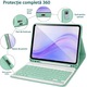 Защитен калъф за iPad Air 6 (2024) / Air 7 2025, AZFAMZOP™, с отделяща се Bluetooth клавиатура, защитно стъклено фолио за екран, тъч писалка, безжична мишка, силиконова защита за клавиатура, тънък, Ментово зелен