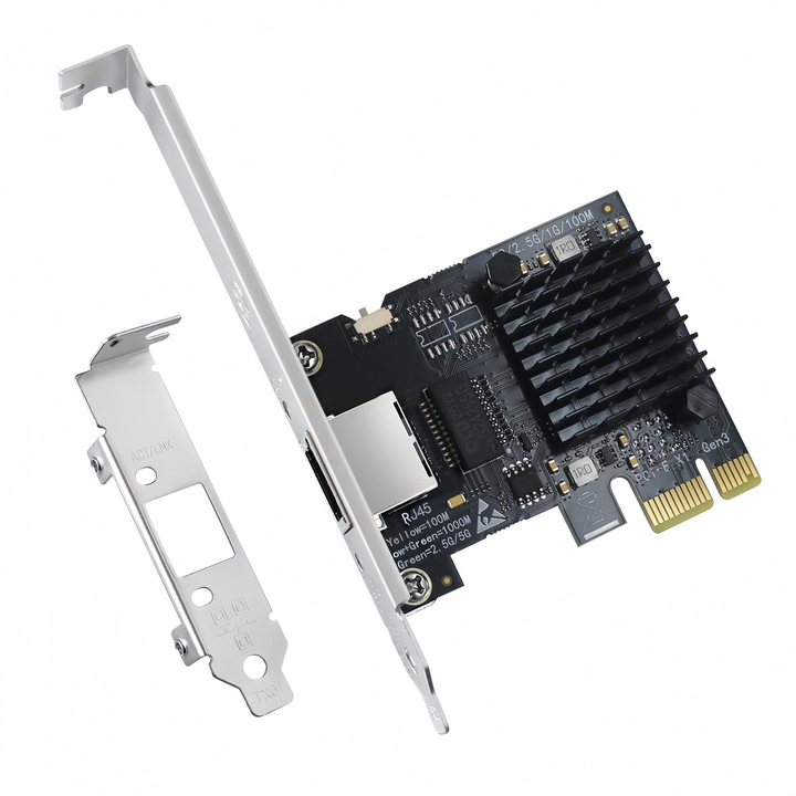 PCI-E мрежова карта 5Gbs, RJ45 порт, поддръжка на WOL, 5000/2500/1000/100Mbps, Realtek RTL8126-CG, със стандартни и нископрофилни скоби, Черен Ethernet адаптер, Безжичен PCI-E адаптер, съвместим с Windows/Linux/MacOS