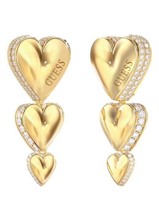 Cercei dama Guess Jewels, cu inimioare si pietre albe Zircon, set
