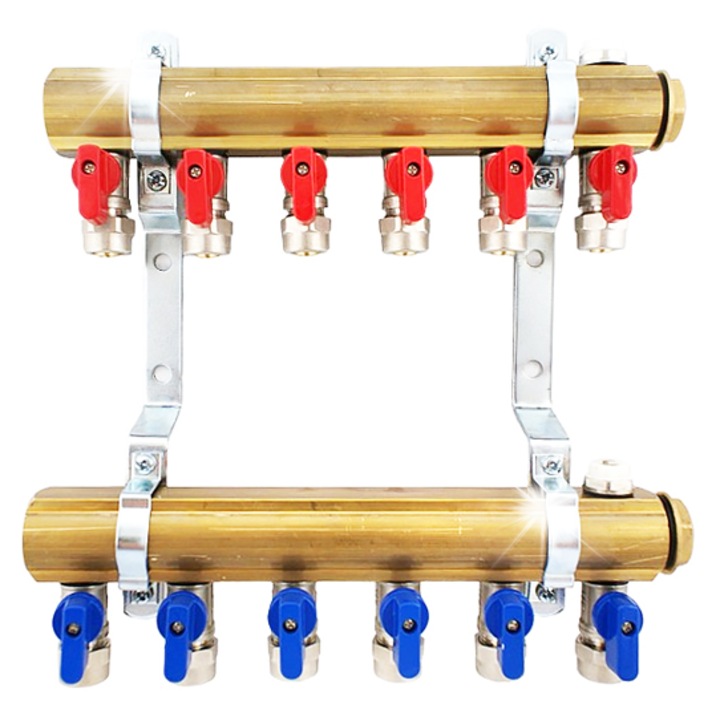8 körös elosztó C.O. Krakfach, 1/2"x16 PEX csapok, piros és kék színek, komplett készlet