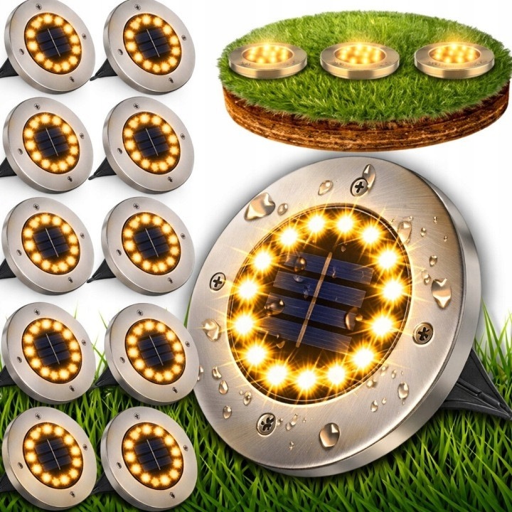 12x LED Eddcom napelemes lámpa szett, 16 LED, kerti, leszúrható, erős