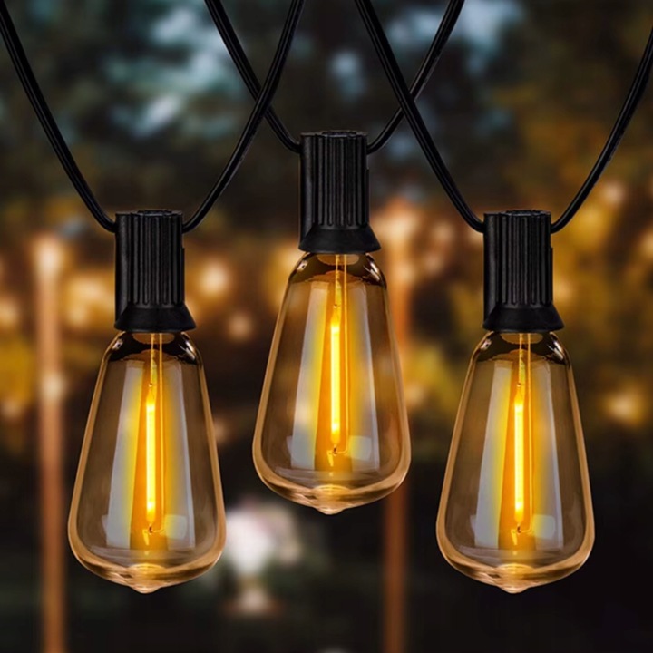 LED kültéri fényfüzér 20 izzóval, 12m, meleg fehér, IP65