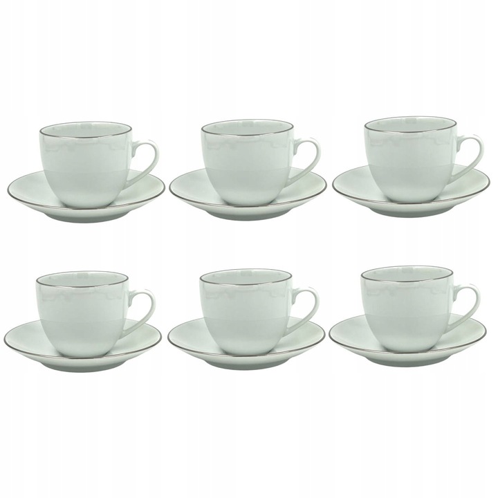 Bogucice 6 db-os csésze és csészealj készlet, 320 ml, fehér, klasszikus design