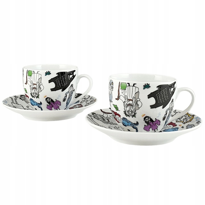 Bogucice 2 db porcelán bögre készlet 320 ml, AP105 Linea, többszínű, 8x9,5cm, csészealjakkal