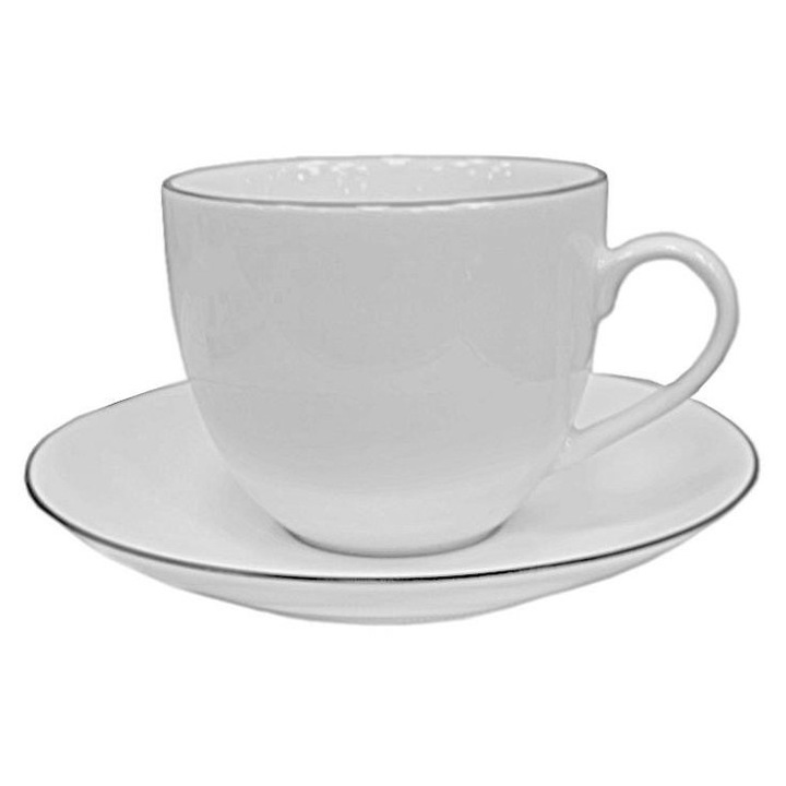 6 db csésze alátéttel szett, 320 ml, Bogucice, fehér, klasszikus design