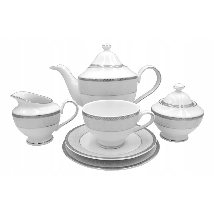 Комплект за чай 6 души Bogucice Martha Platin, 15 елемента, бял/сив, 1L