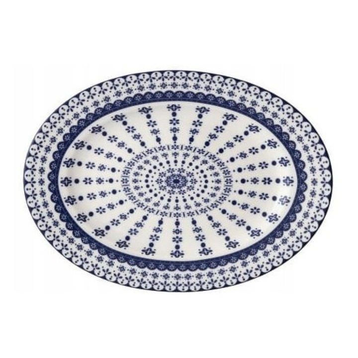 Tányér, Bogucice, 24cm, fehér/kék