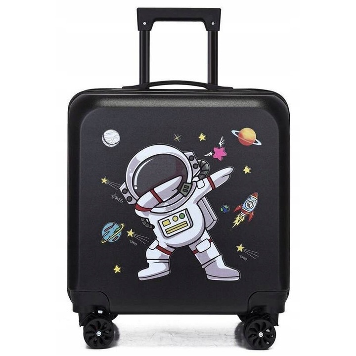 Детски куфар MPMAX, 39x25x47см, с колелца, кодово заключване, две отделения, черен