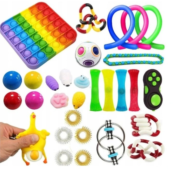 Голям комплект антистрес играчки Fidget Pop It, 30 броя, многоцветен
