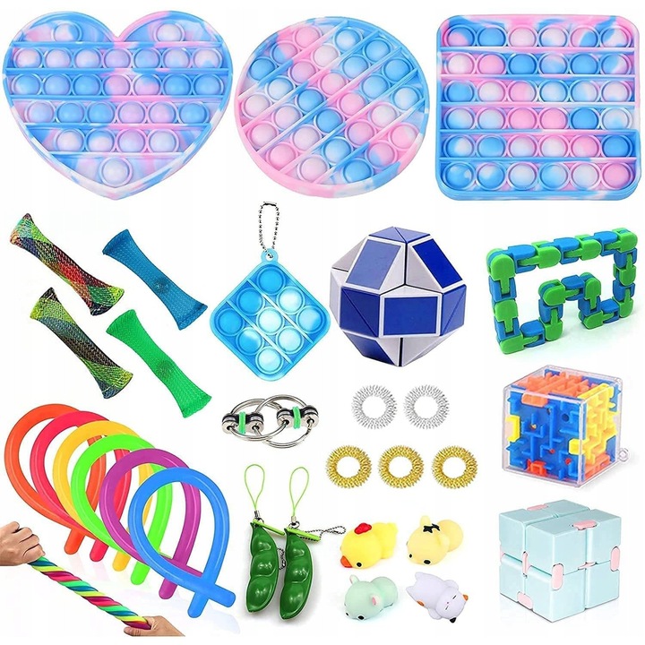 Комплект антистрес играчки Fidget Toys, MPMAX, 30 броя, различни цветове