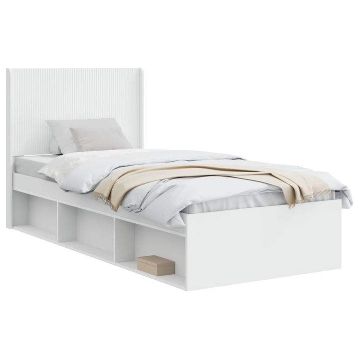 Cadru de pat cu depozitare si tablie vidaXL, Alb 100 x 200 cm