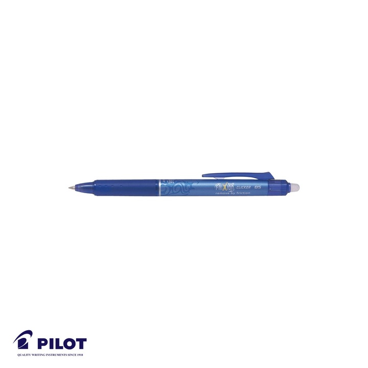 Roller retractabil Pilot FriXion Ball Clicker 0.5mm, cerneala albastra termo-sensibila, scriere si stergere repetata